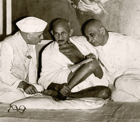 Gandhi with Jawaharlal Nehru and Sardar Vallabhbhai Patel