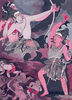 Shiva fighting demons