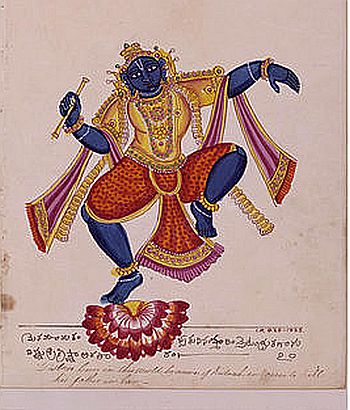 Krishna Holding a Flute and Dancing on a Lotus